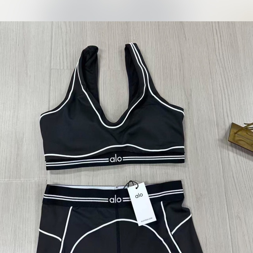 ALO Yoga Black Sports Bra with White Accents